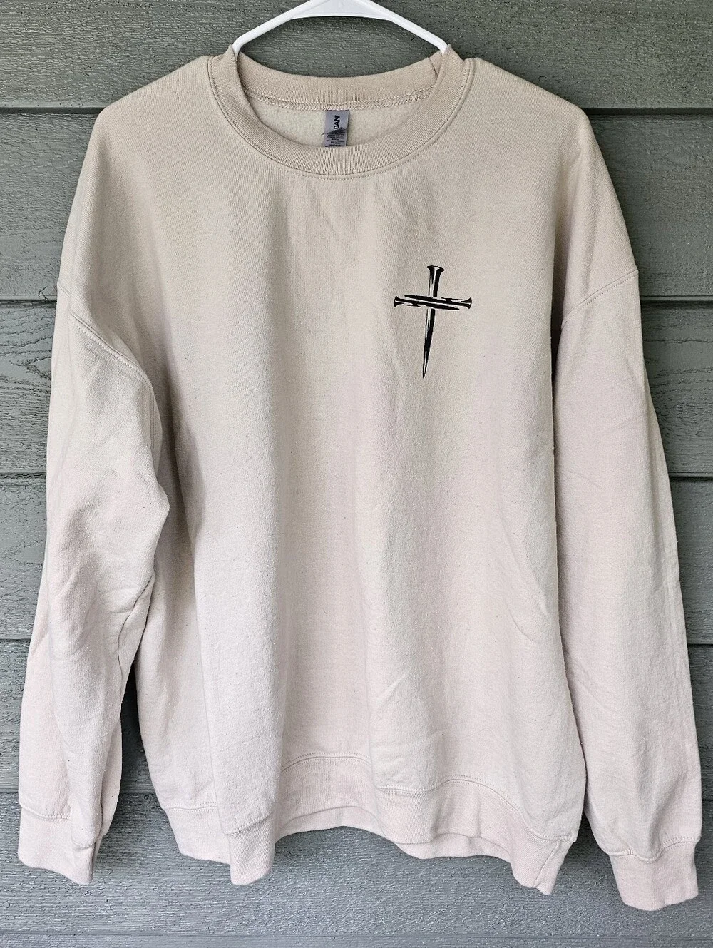 Three Nails Cross Men's Christian Beige Crewneck Sweater Size XL